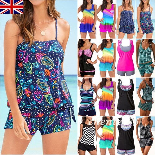 Women Sporty Tankini Set with Boy Shorts Swimwear Swimsuit Bathing Suit Bikini~ - Picture 1 of 20
