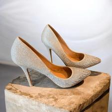 ALDO Women  s 7.5 Silver Pointed Toe Pump Rhinestone Glitter Stiletto Slip-On