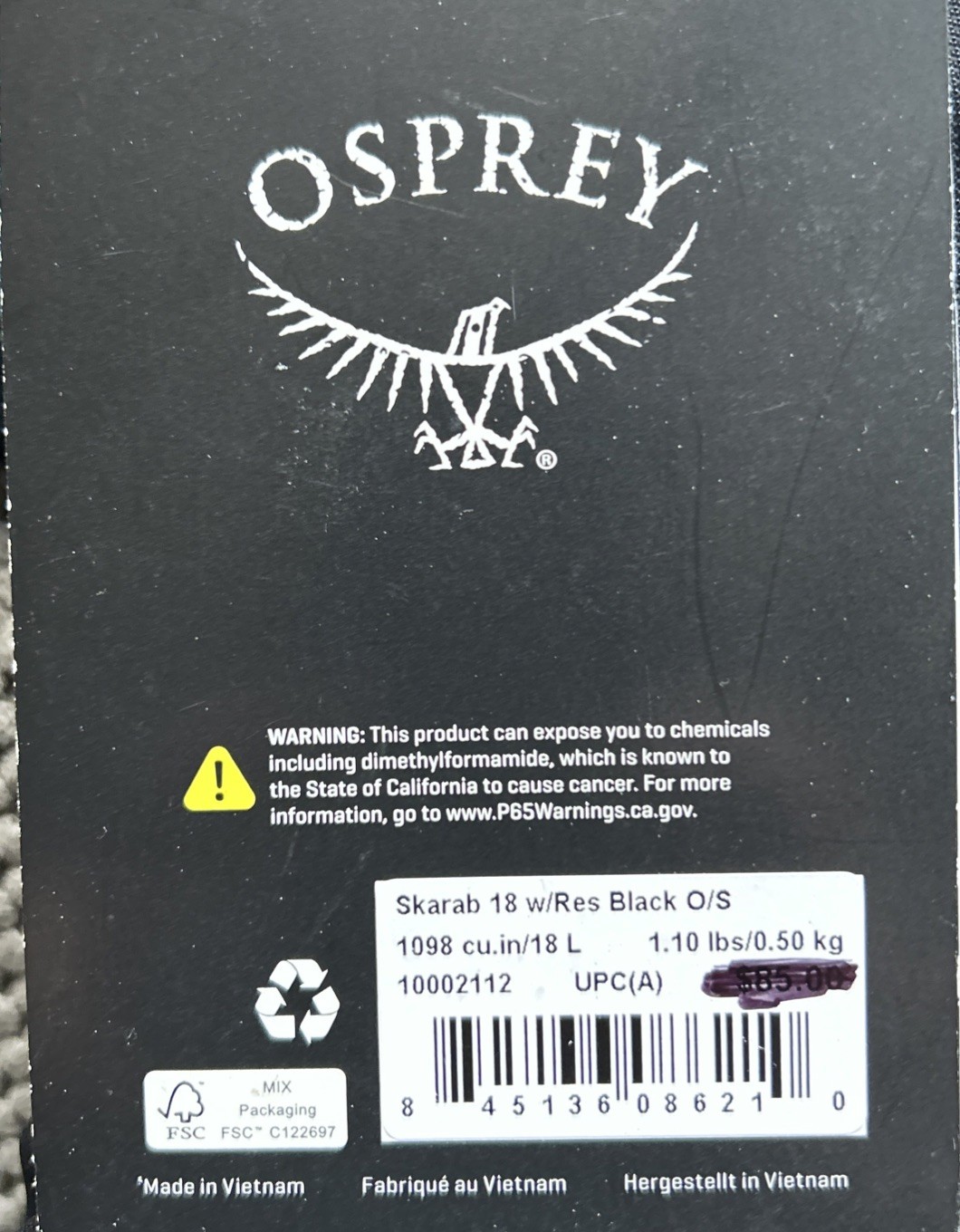 Osprey Skarab 18L HydraPak Hydration Backpack New With Tags