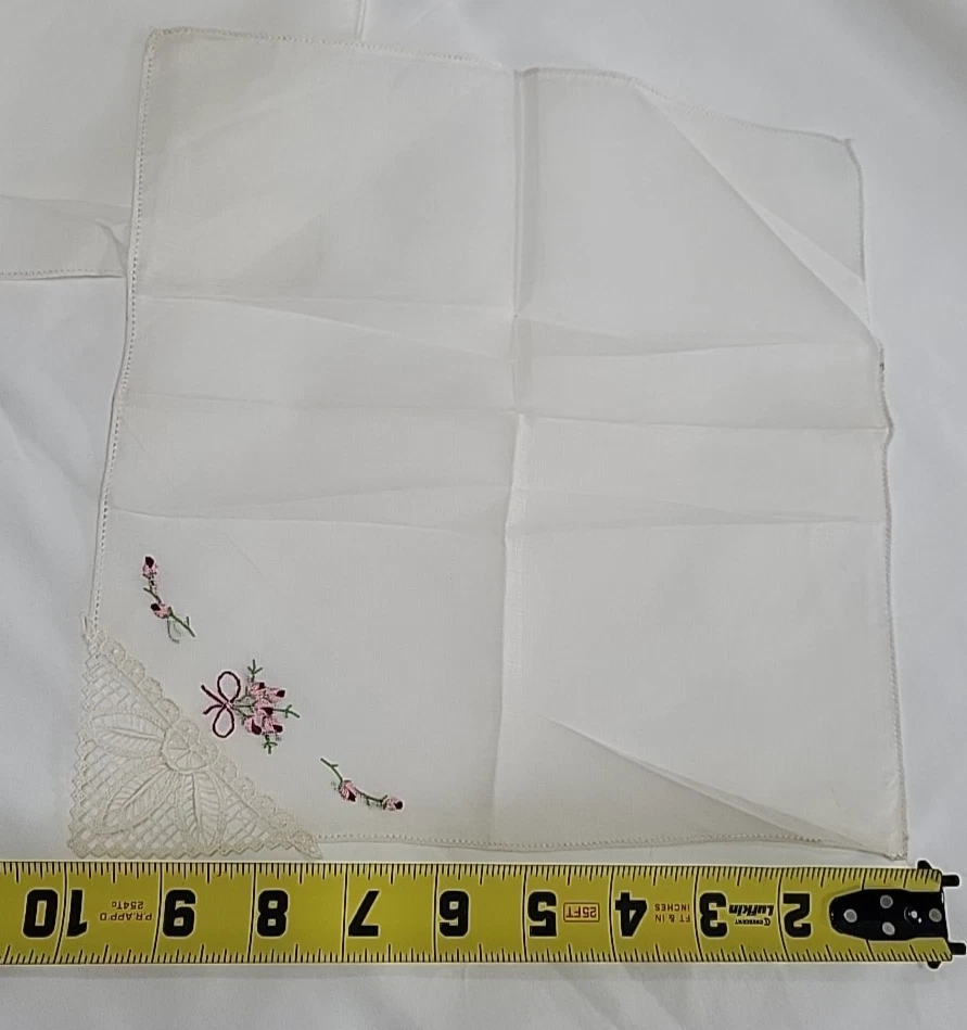 2 pañuelos vintage de lino para boda de reliquia bordados a mano blancos años 60 Foto 4 de 4