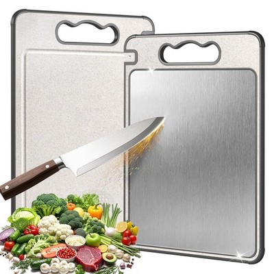 Professional Titanium Chopping Board,Double Sided For Meat And Vegetables,Silver