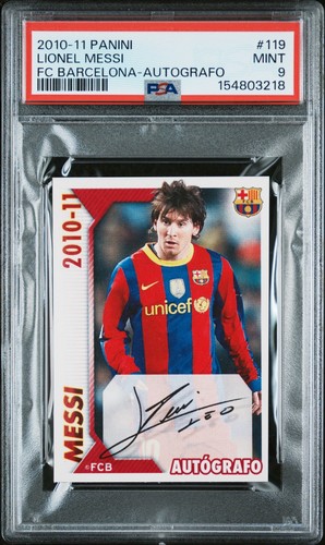 Lionel Messi Auto 2010-11 Panini FC Barcelona Autografo #119 PSA 9 Mint