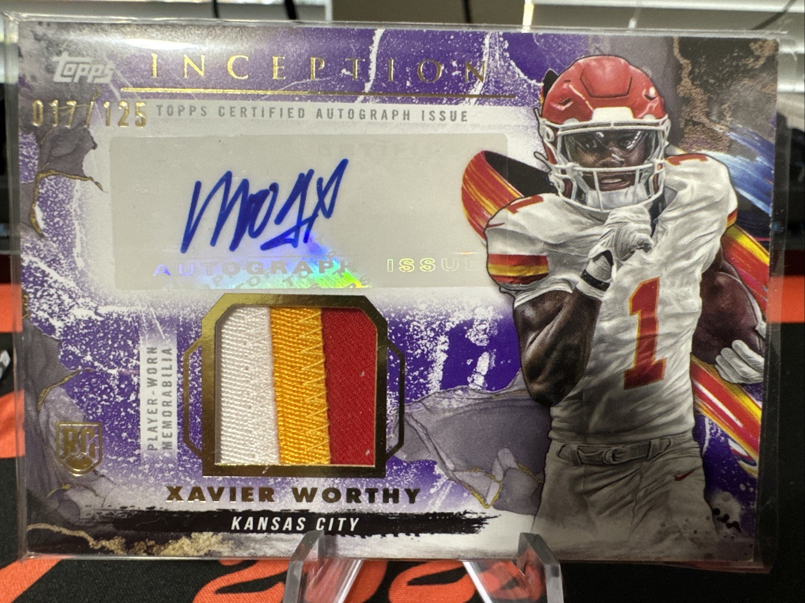 2024 Topps Inception #PPA-XW Xavier Worthy Purple Provenance Patch Auto /125 -