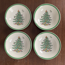 Spode Christmas Tree Coupe Cereal Salad Bowls Lot of 4 Green Trim England 6 1/4"