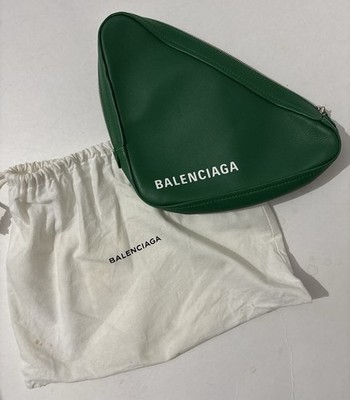 Balenciaga Triangle Green leather Clutch Purse Bag With Dust Bag