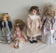 Set of 4 Antique Porcelain Dolls Vintage Collectible Display Dolls