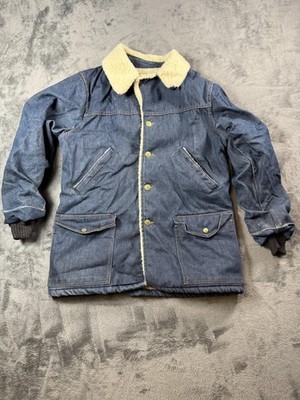 Vintage OshKosh B'gosh Jacket Mens Medium Blue Denim Sherpa Lined Chore Big Osh