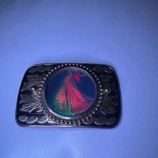 Belt Buckle Gold Tone & Black Interchangeable Center Halographic Ship