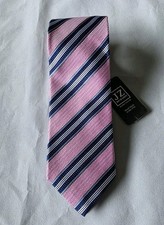JZ RICHARDS BOULDER SILK MEN'S TIE STRIPED PINK/BLUE HAND MADE IN USA -NWT
