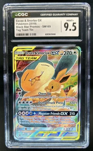 2016-19 Pokemon SM Black Star Promos Eevee & Snorlax Tag Team #SM169 CGC 9.5