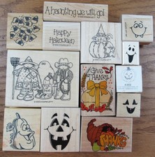 Lot of Halloween Themed Rubber Stamps Jack O Lantern trick or treat Thanksgiving