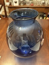 Large 12.5  Blue Hand Blown Glass Bubble Vase