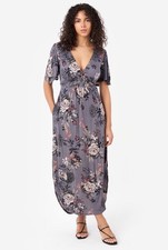 Seven7 Flutter Sleeve Molded Cup Maxi Casual Dress Gray Floral Size M New