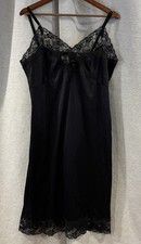 Vintage Vanity Fair Black Nylon Full Slip Dress Perfect Form Lace Trim Size 40