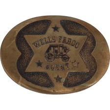 Brass Wells Fargo Bank Logo Banker Banking Teller 1970s Vintage Belt Buckle