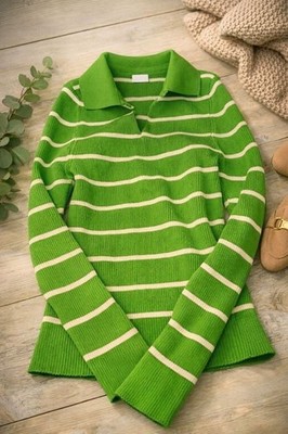 Women Sweater Green Striped 38
