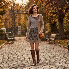 Adore sz S Beige Wool Blend Colorblock Long Sleeve Sweater Mini Dress