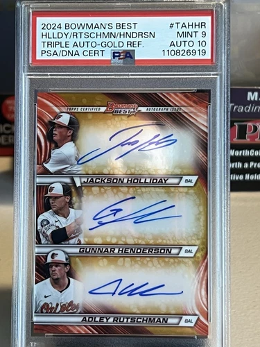 2024 Bowman's Best Gold Triple Auto Holliday (RC) Henderson Rutschman PSA 9 / 10