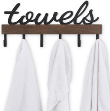 Small Towel Rack with 6 Hooks, Towel Holder Wall Mount Bathroom Organizer Rus...