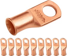 10pcs 1 AWG 3/8 Stud Battery Lugs Heavy Duty Ring Terminals Bare Copper