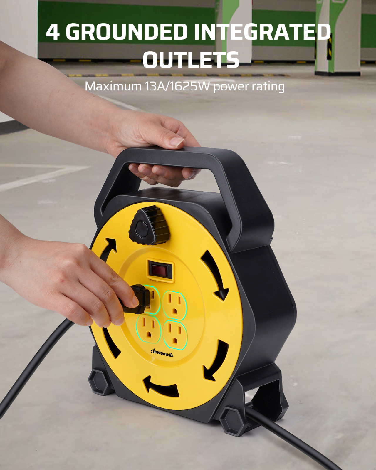 DEWENWILS Extension Cord Reel with 25 FT Power Cord 4 Grounded Outlets 16/3 SJTW