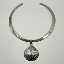 Vintage 925 Silver Taxco TN-49 Shell Pendant & TC-32 Collar Modernist 39.46g