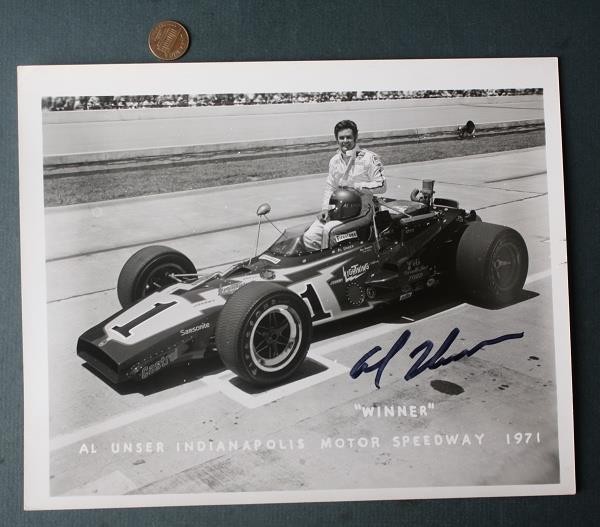 Indy 500 Champ Al Unser, Sr. AUTOGRAPHED SIGNED 1971 Johnny Lightning Car Photo-