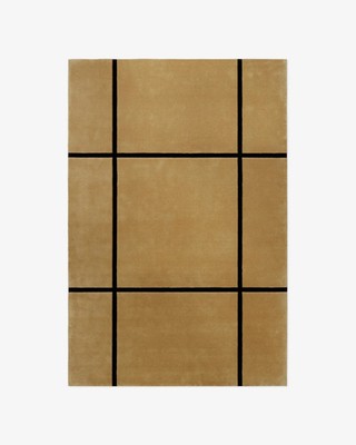 Nordic Knots Pavilion Deep Yellow Black New Zealand Wool Hand-Tufted Plush Grid
