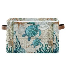 Bolaz Large Storage Basket Vintage Ocean Sea Turtle Starfish Map Foldable Sto...