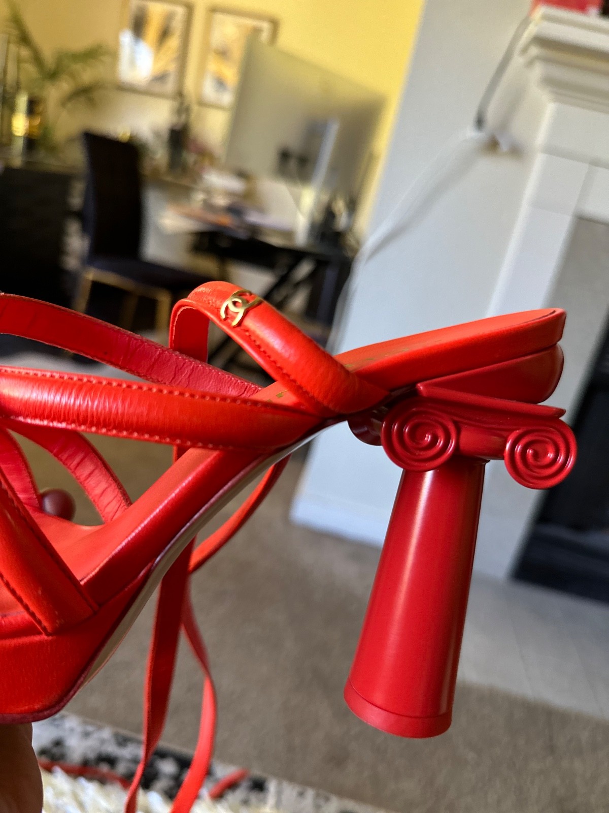 AUTHENTIC CHANEL ORANGE COLUMN PLATFORM HEELS SIZ… - image 2