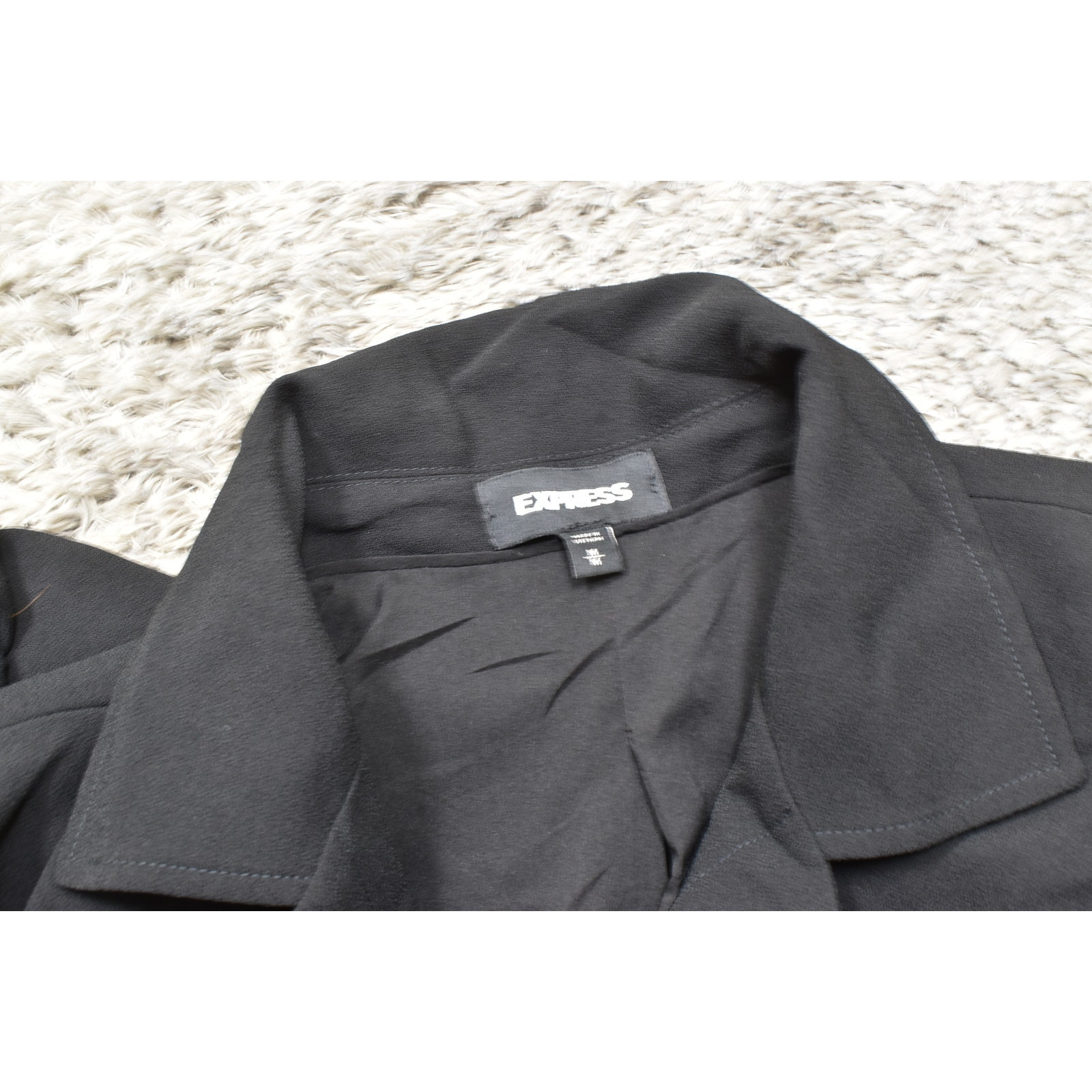 Express Black Button Bomber Jacket Polyester Medi… - image 5