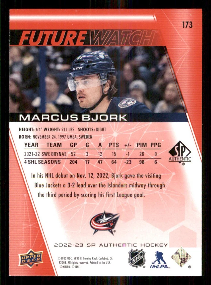 2022-23 SP Authentic Limited Red #173 Marcus Bjork FW - Image 2 of 2
