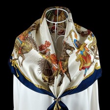 VTG HERMES Carre 90 Silk Scarf "Les Fetes du Roy" by M. Duchene Dark Blue MINT