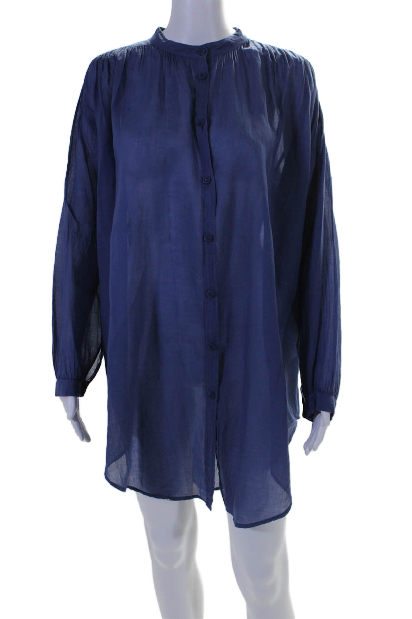 Skin Womens Button Front Long Sleeve Crew Neck Mini Shirt Dress Blue Size 0Free Shipping in US $100+ Orders | $6.95 Orders Below