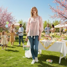 Pink eyelet lined blouse