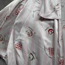 Parisian Satin Pink Robe Women  s XL Striped Heart Print Coquette Loungewear