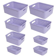 8-Pack Plastic Storage Baskets for Closet, Kitchen Bathroom - Purple, Multi-Si