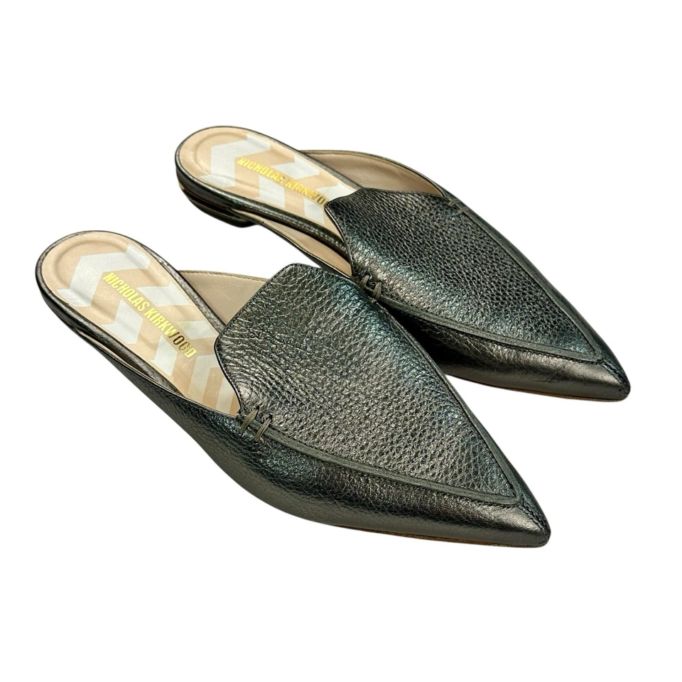 Nicholas Kirkwood BEYA Pewter Leather Pointed Toe Slip On Flats Size 38.5 / 8 US - Image 2 of 4