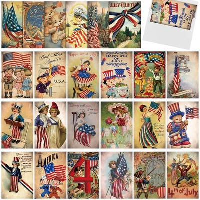24 Sets Retro 4th of July Postcards Patriotic Cards with Envelopes 4 x 6 Inches