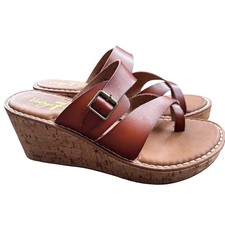 Vintage 7 Eight Wedge Sandals Womens 10 Brown Excellent Cork Platform Toe Loop