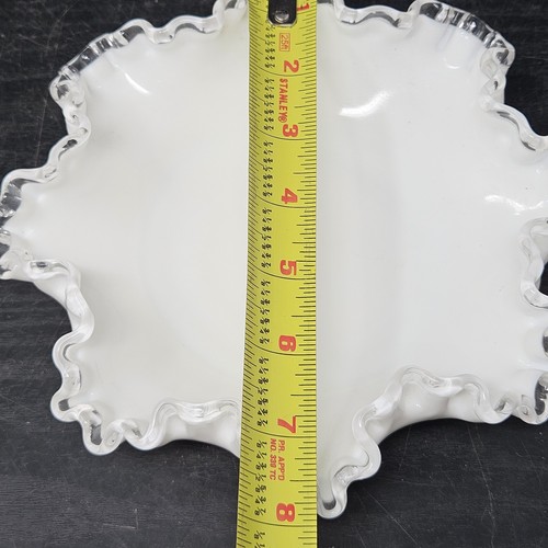 Vintage Fenton Silver Crest White Milk Glass Ruffled Edge Footed Bowl 8" - Picture 11 of 12