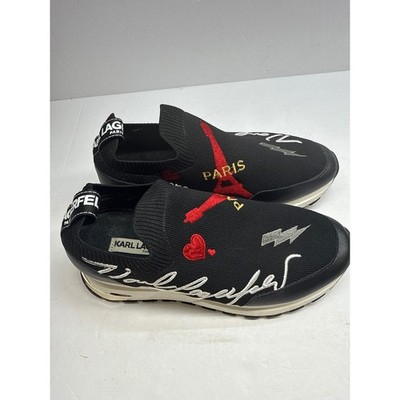 Karl Lagerfeld Paris Miranda Black Embroidered Paris Slip On Sneakers Size 5.5M