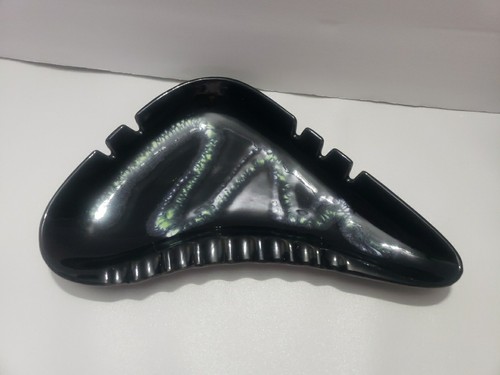 Vtg ROYAL HAEGER AtomicBoomerang Ashtray MCM Ebony Cascade Glaze w/Blue,Lt.... - Picture 1 of 7