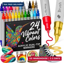 24 Acrylic Paint Markers - Paint Pens for Drawing, Brush Fine Tips - for Fabri