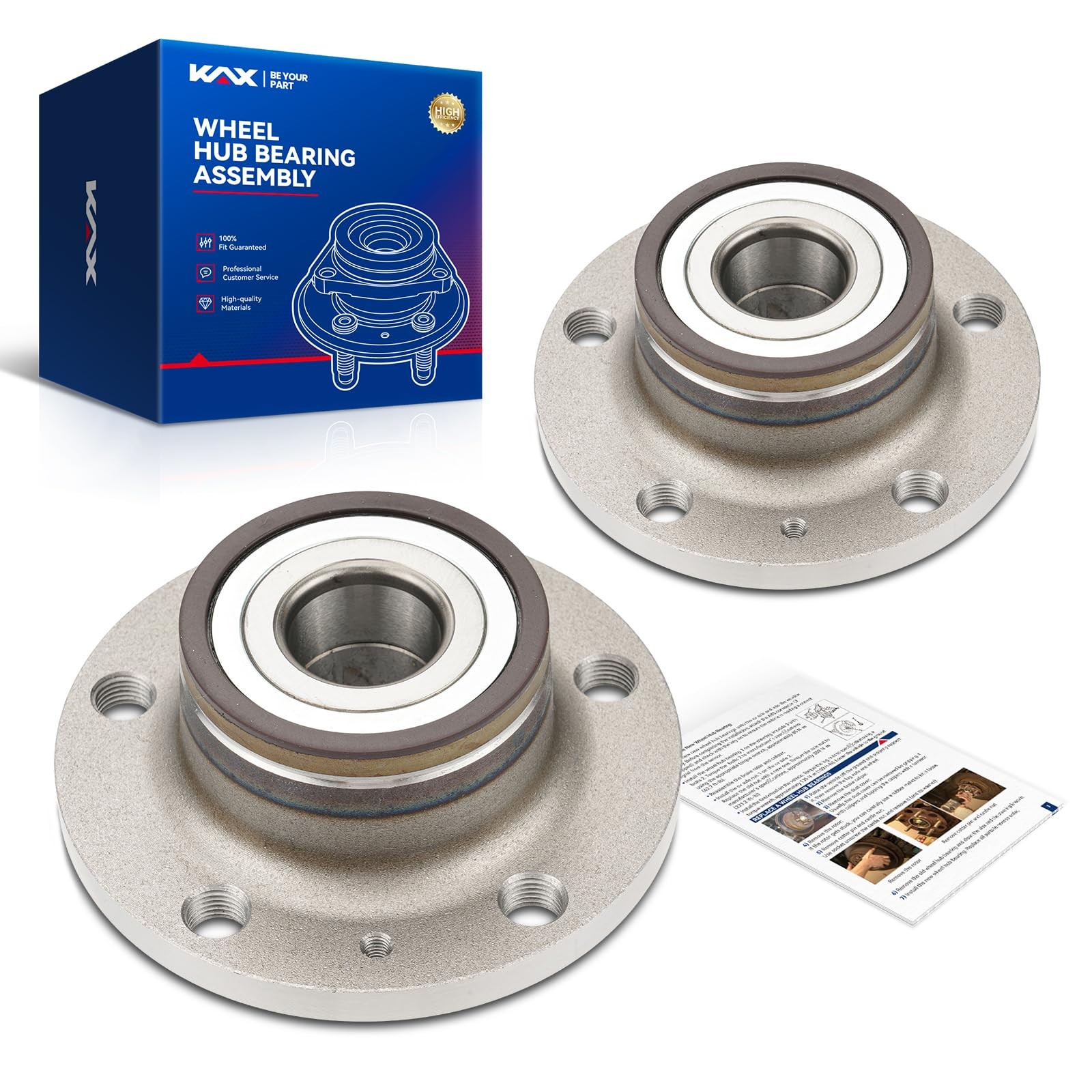 KAX 512319 Rear Wheel Bearing Hub Assembly Pair for VW/Audi 5-Lug
