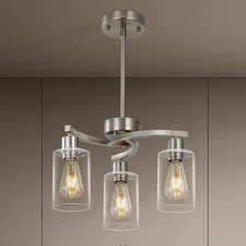 3 Light Brushed Nickel Dining Room Light Fixture,Modern Kitchen Chandeliers over