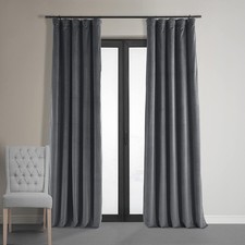 Distance Blue Grey Velvet Blackout Curtain Panel 50X84 Thermal Insulated