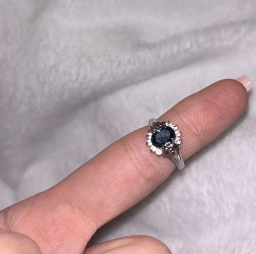 Vintage-Style Sterling Silver Sapphire Halo Ring Size 6
