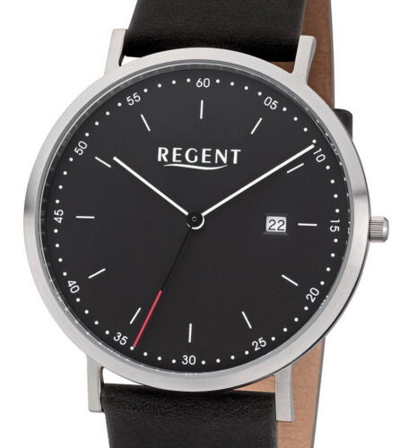 Regent Steel F-1141 Bauhaus Style Men's Watch with Leather Strap & Date *MSRP 79.90 EUR - Picture 1 of 3