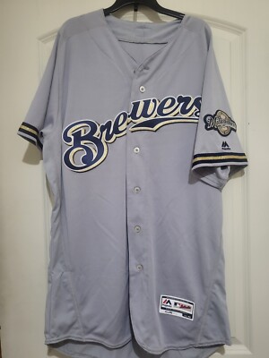 Men's Majestic Flex Base Gray Road Milwaukee Brewers Home Jersey